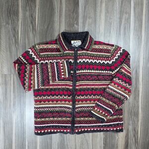 Heirloom Collectibles Vintage Fair Isle Heart Zip Up Cardigan Sweater XL Red